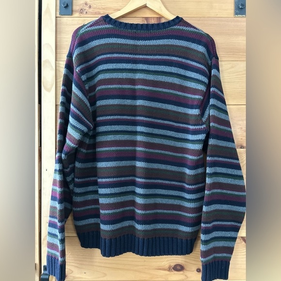 J. CREW 100% COTTON MEN’s PULLOVER CREWNECK STRIPED SWEATER LARGE - Picture 2 of 3